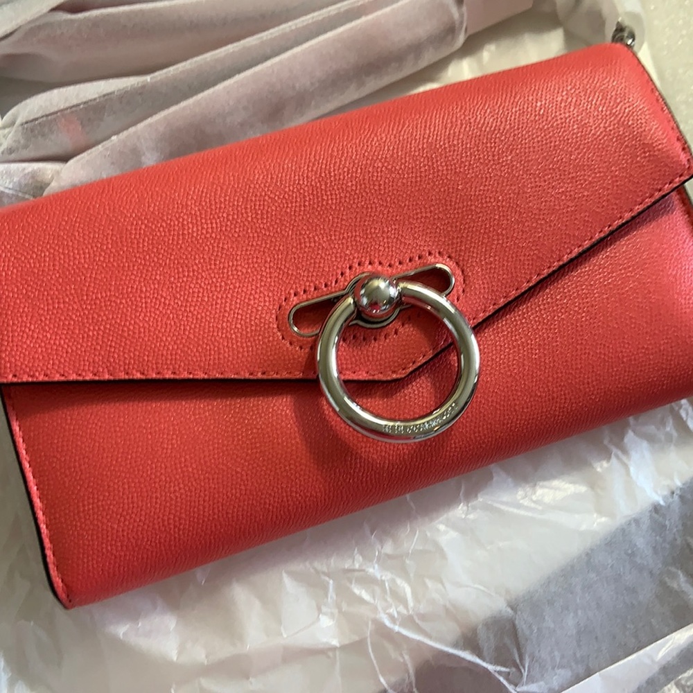 New Rebecca Minkoff Jean Wallet on chain Grapefruit